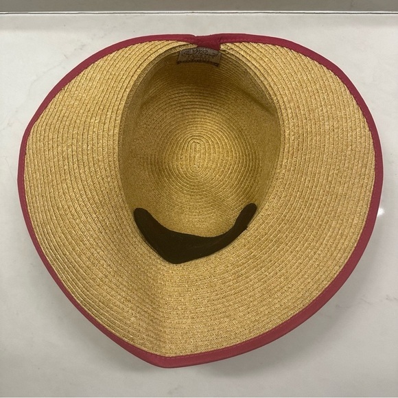 Sun N Sand French Laundry Wide Brim Backless Paper Braid With Fuchsia Ribbon Hat - Picture 5 of 8